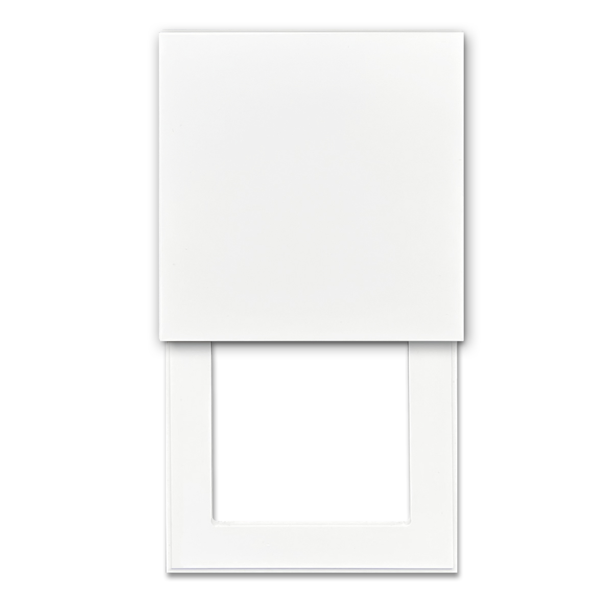 Frameset voor:  1 onzichtbare wandcontactdoos, alpine wit. Design wandcontactdoos voor keukens en verfijnde woonruimtes.