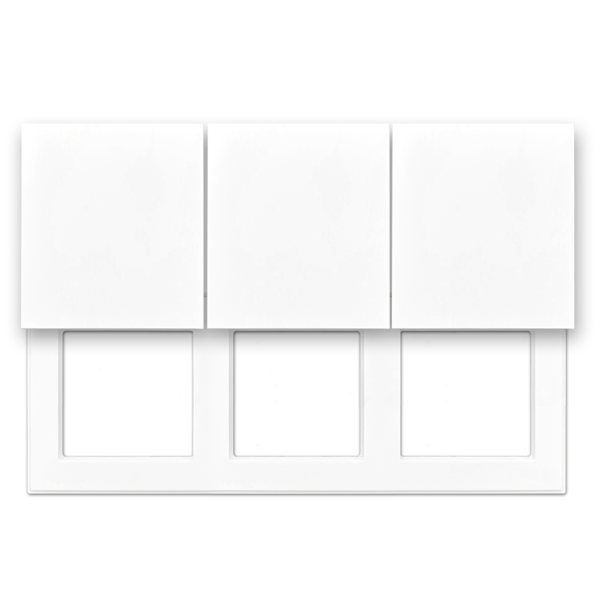 Frameset voor:  3 onzichtbare stopcontacten, alpine wit. Modern ontwerp met verborgen stopcontacten.